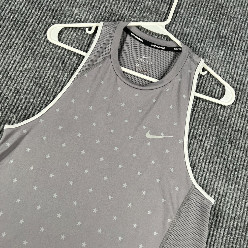 Nike Running Tank Top Womens Small Gray Geometric Stars Sleeveless Dri Fit Gym